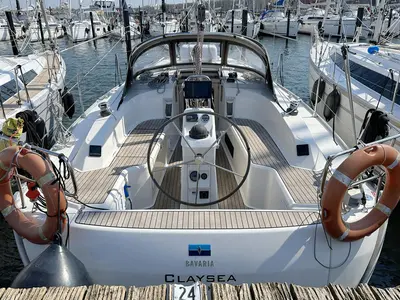 Cockpit of Claysea, a Bavaria Cruiser 33 sailboat at Heiligenhafen, Germany
