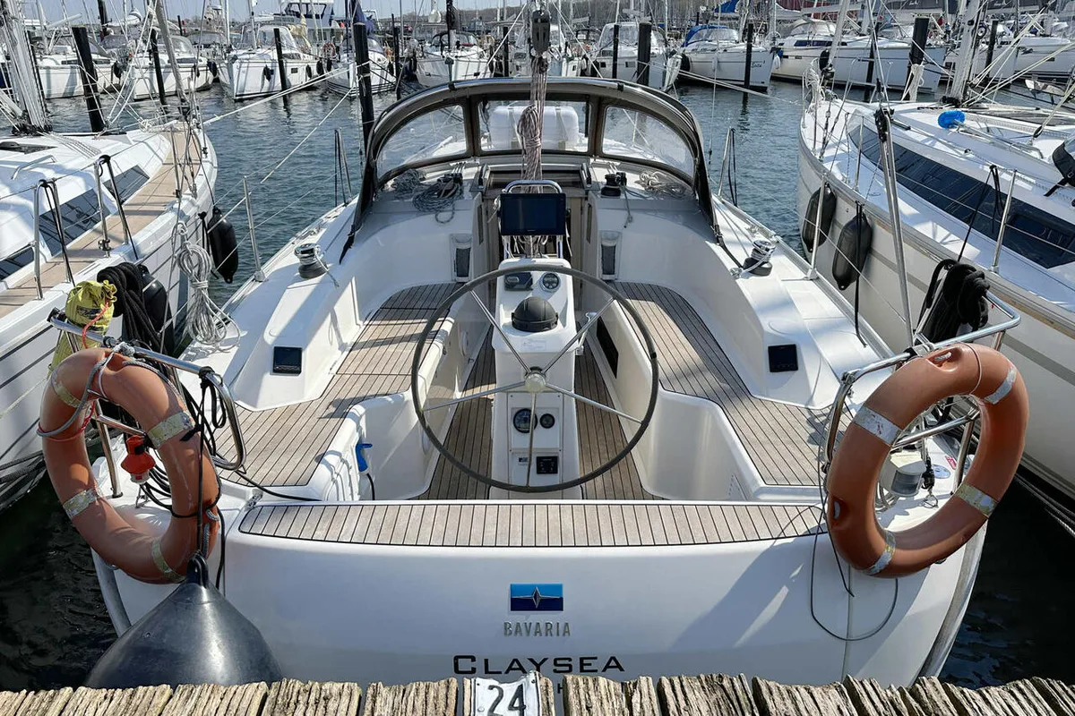 Cockpit of Claysea, a Bavaria Cruiser 33 sailboat at Heiligenhafen, Germany