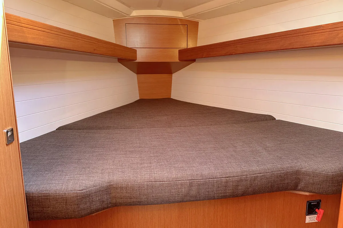 Cabin on Claysea, a Bavaria Cruiser 33 sailboat at Heiligenhafen, Germany
