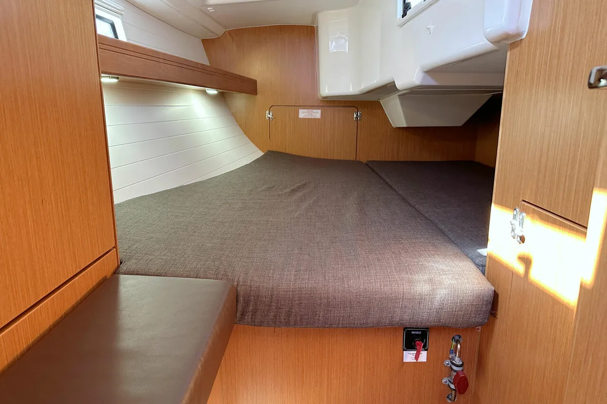 Cabin on Claysea, a Bavaria Cruiser 33 sailboat at Heiligenhafen, Germany