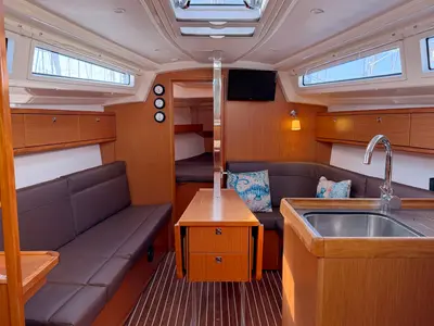 Salon of Claysea, a Bavaria Cruiser 33 sailboat at Heiligenhafen, Germany