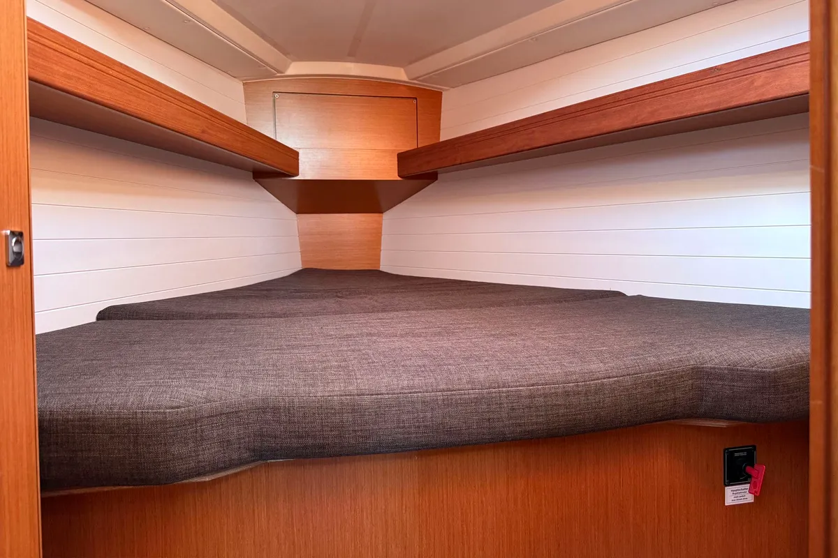 Cabin on Claysea, a Bavaria Cruiser 33 sailboat at Heiligenhafen, Germany
