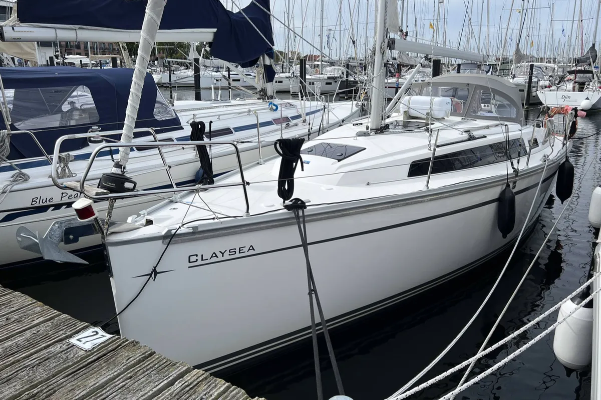 Exterior view of Claysea, a Bavaria Cruiser 33 sailboat at Heiligenhafen, Germany