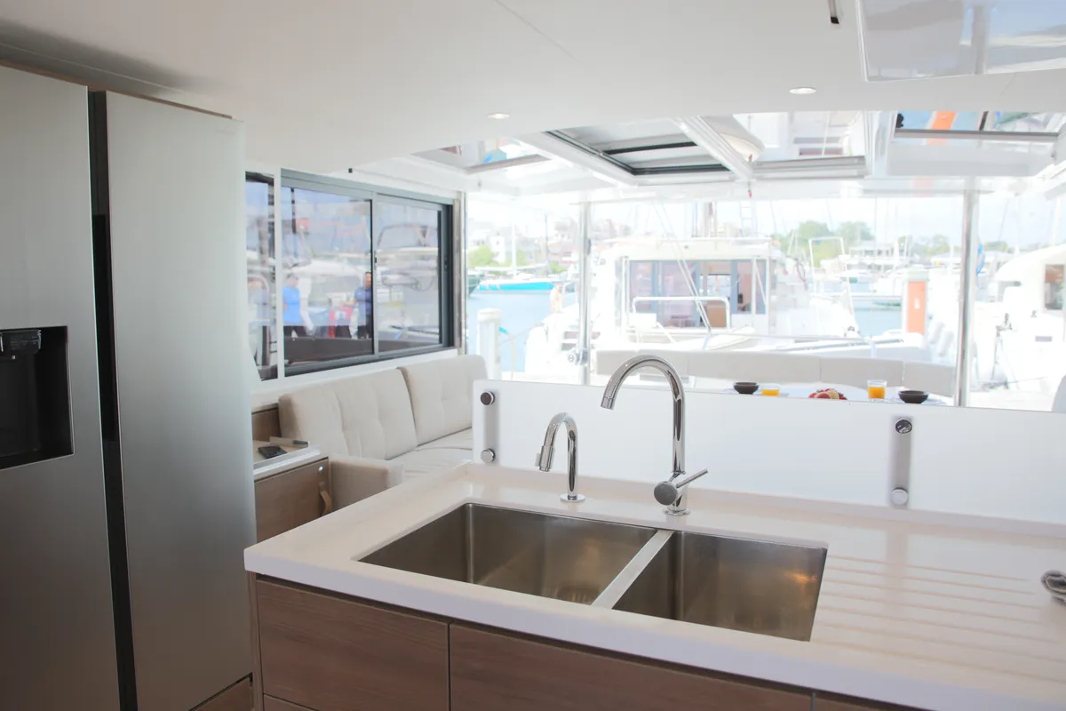 Galley of ALINA II, a Bali 4.6 catamaran at Preveza, Greece