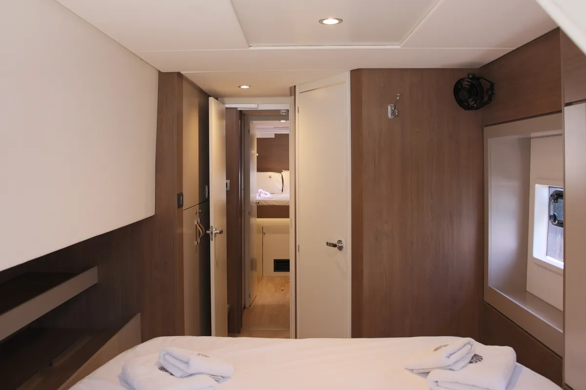 Cabin on ALINA II, a Bali 4.6 catamaran at Preveza, Greece