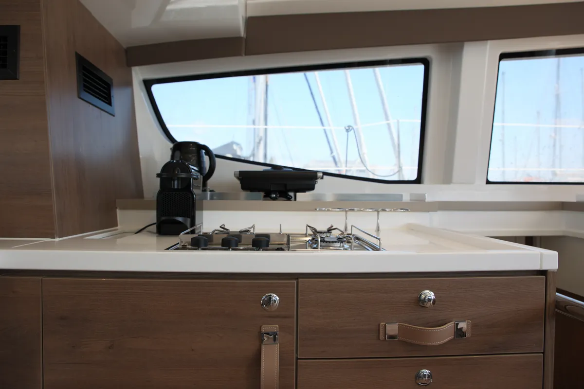 Galley of ALINA II, a Bali 4.6 catamaran at Preveza, Greece