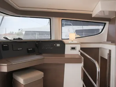 Cockpit of ALINA II, a Bali 4.6 catamaran at Preveza, Greece