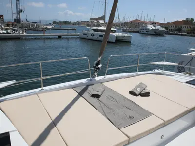 Deck of ALINA II, a Bali 4.6 catamaran at Preveza, Greece
