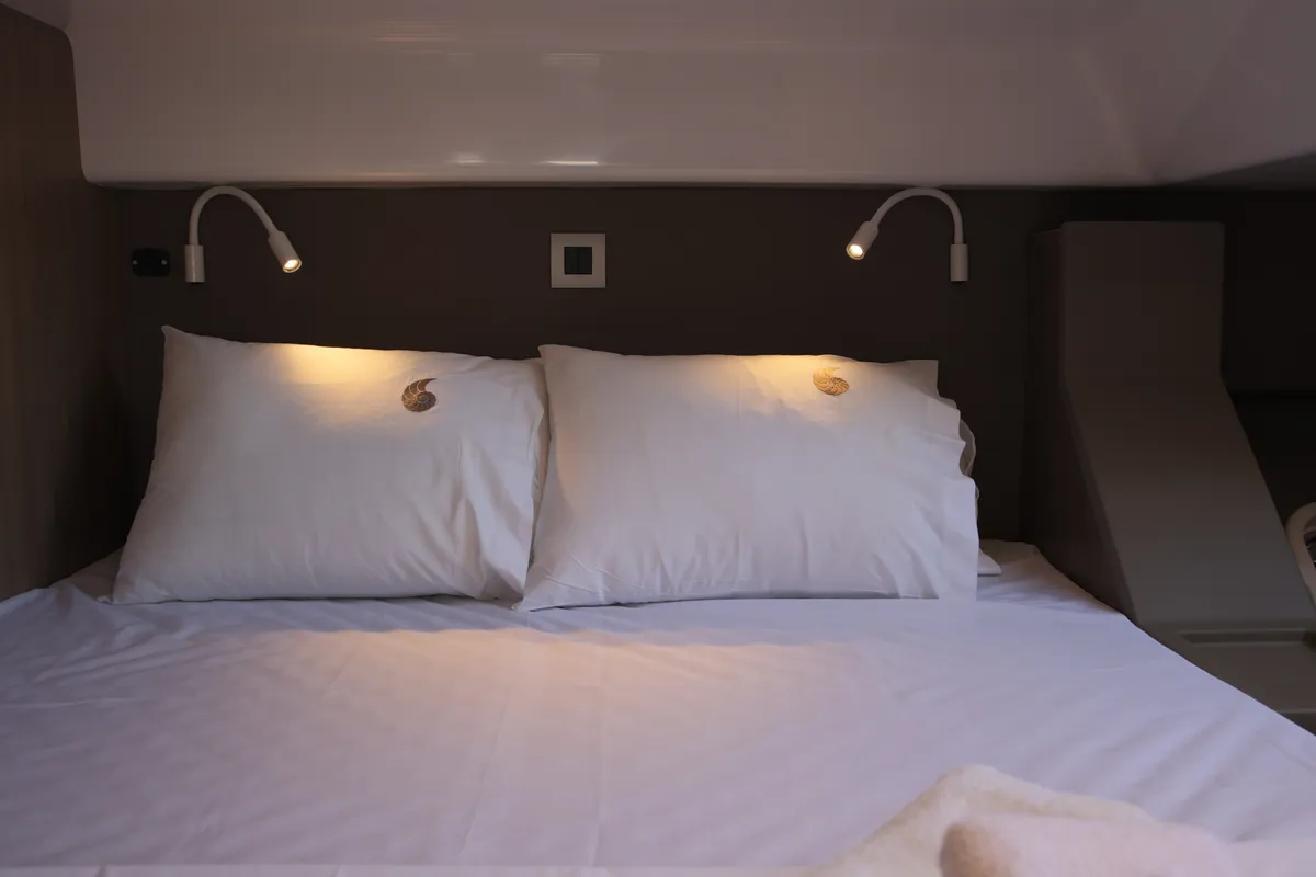 Cabin on ALINA II, a Bali 4.6 catamaran at Preveza, Greece