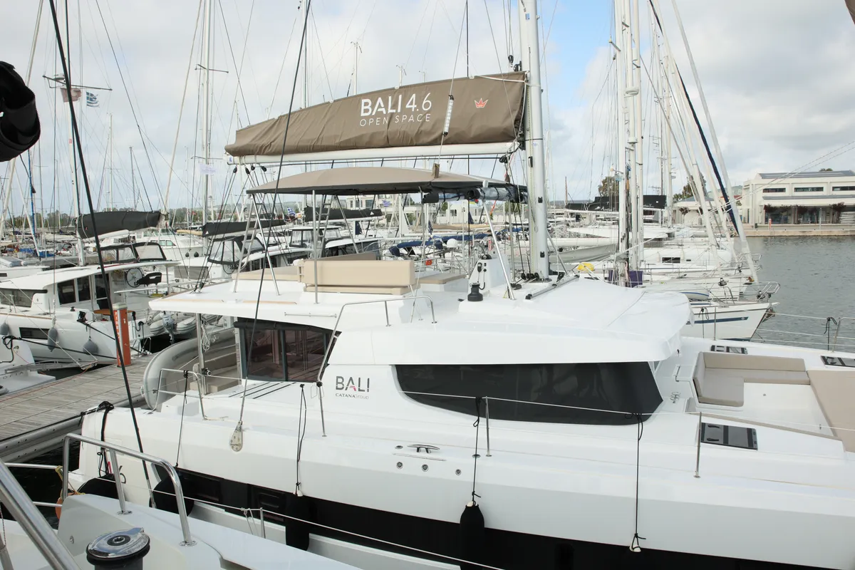 Exterior view of ALINA II, a Bali 4.6 catamaran at Preveza, Greece