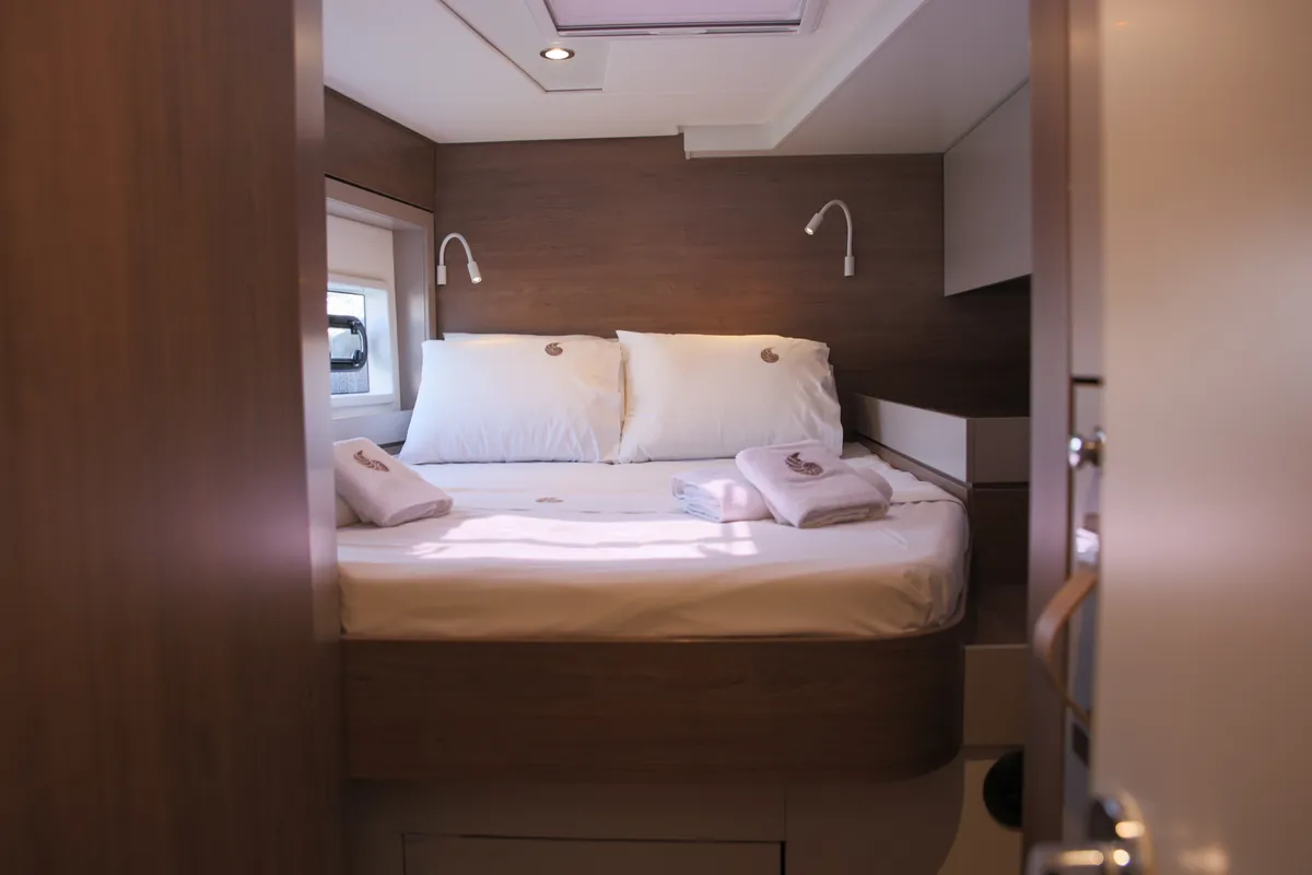 Cabin on ALINA II, a Bali 4.6 catamaran at Preveza, Greece