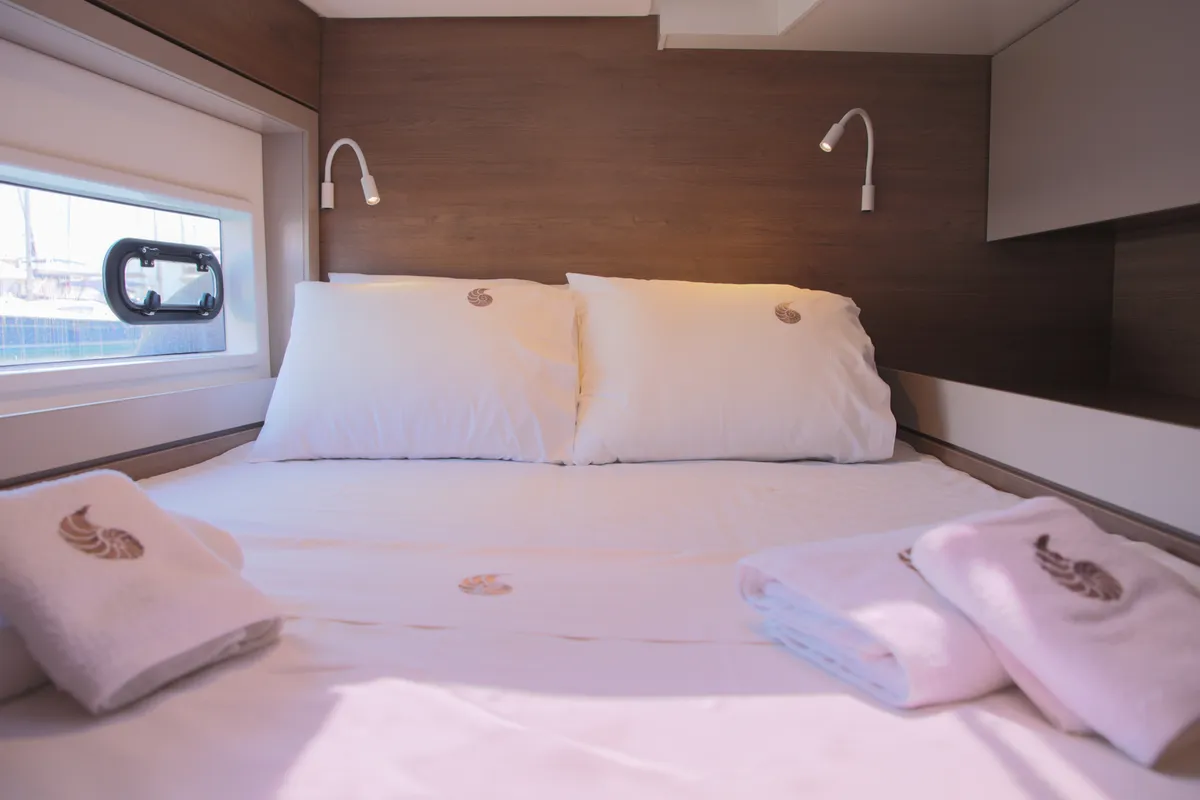 Cabin on ALINA II, a Bali 4.6 catamaran at Preveza, Greece