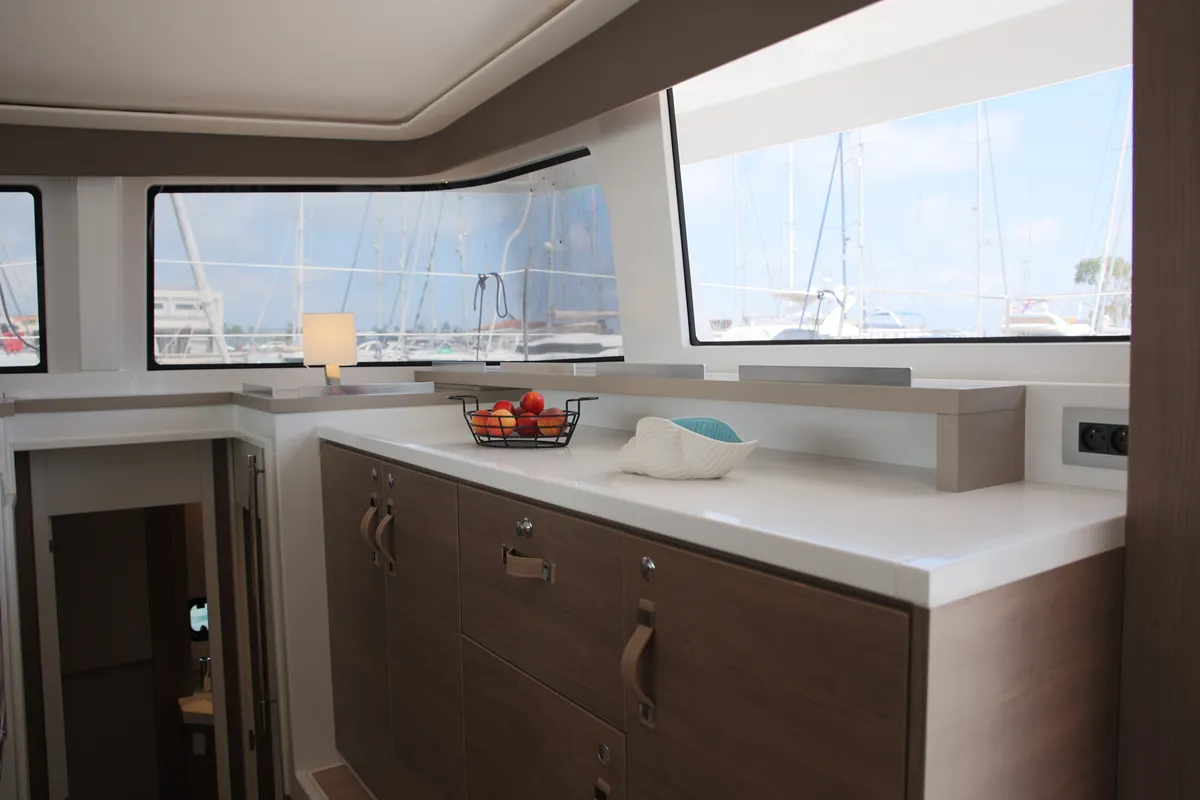 Galley of ALINA II, a Bali 4.6 catamaran at Preveza, Greece