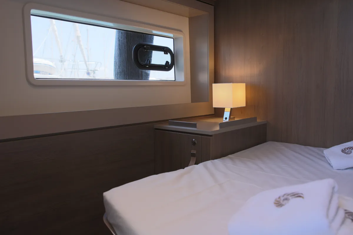 Cabin on ALINA II, a Bali 4.6 catamaran at Preveza, Greece