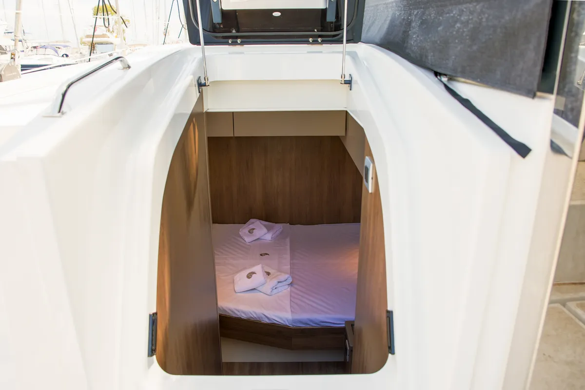 Cabin on ALINA II, a Bali 4.6 catamaran at Preveza, Greece