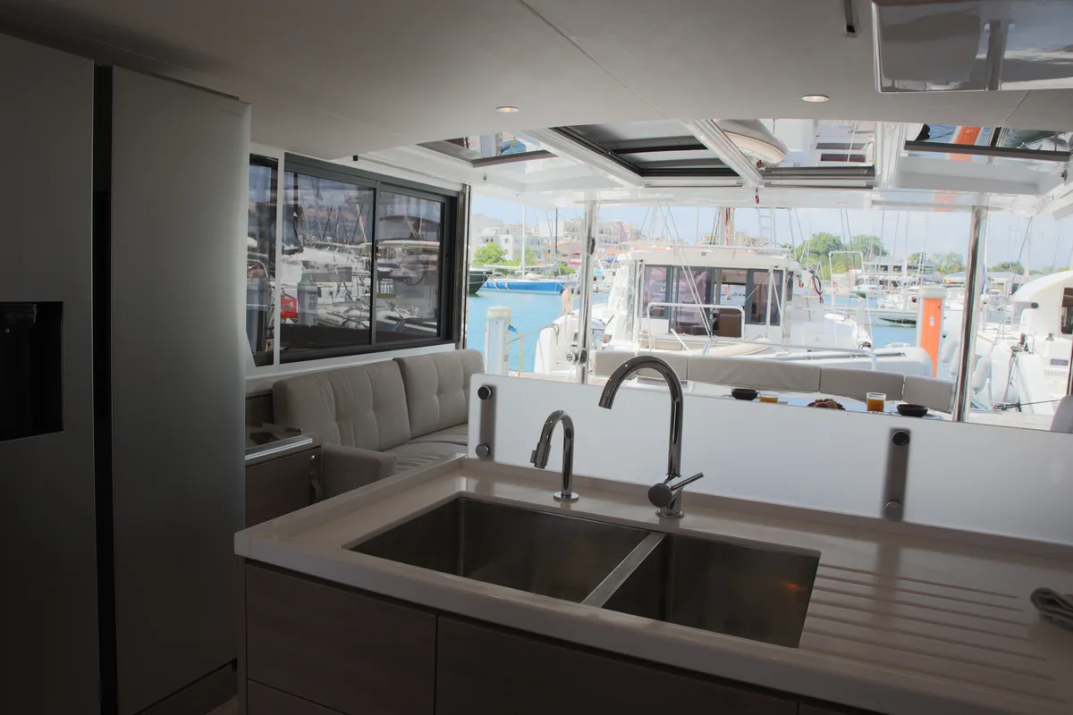 Galley of ALINA II, a Bali 4.6 catamaran at Preveza, Greece