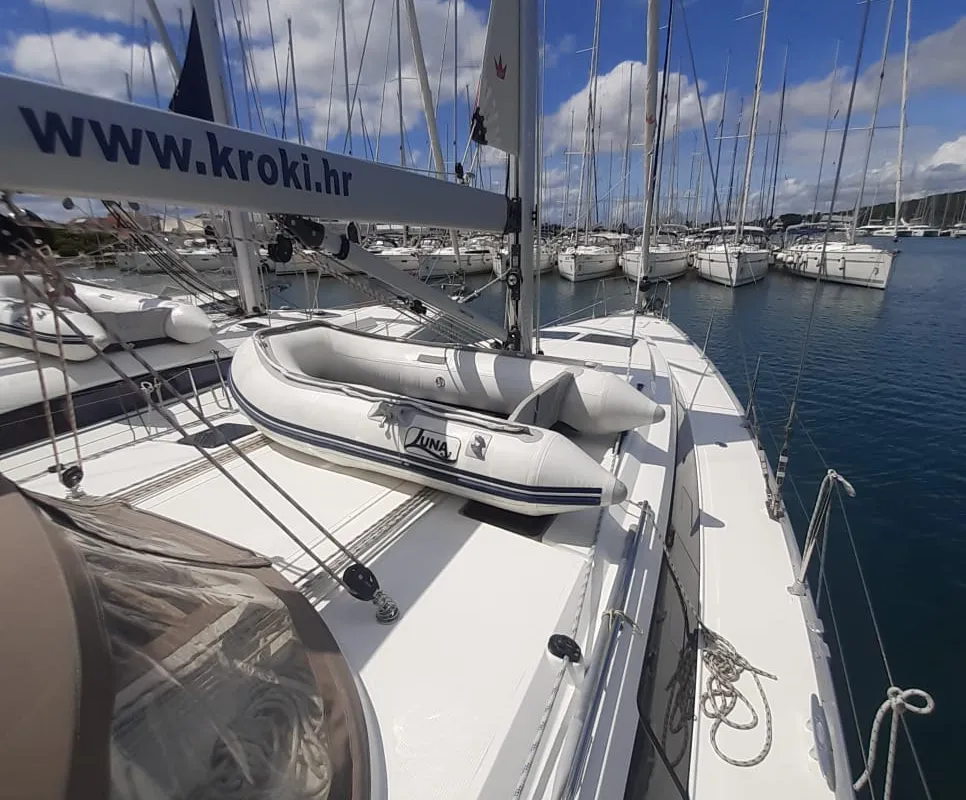 Deck of PENELOPE, a Bavaria Cruiser 46 sailboat at Sukošan, Croatia