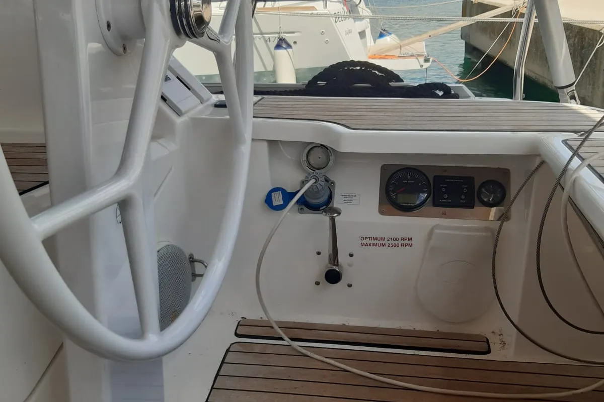 Cockpit of PENELOPE, a Bavaria Cruiser 46 sailboat at Sukošan, Croatia