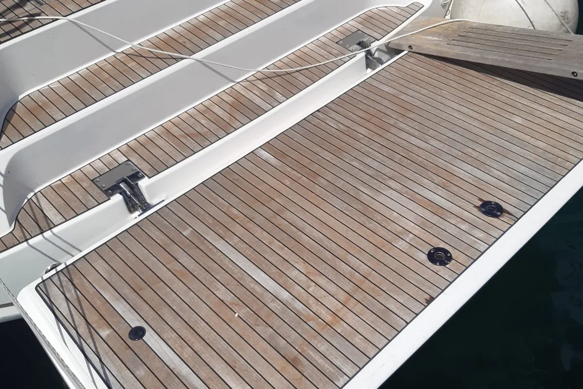Deck of PENELOPE, a Bavaria Cruiser 46 sailboat at Sukošan, Croatia