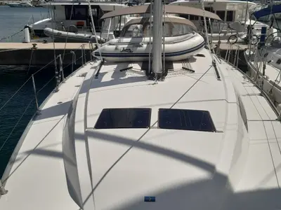 Deck of PENELOPE, a Bavaria Cruiser 46 sailboat at Sukošan, Croatia