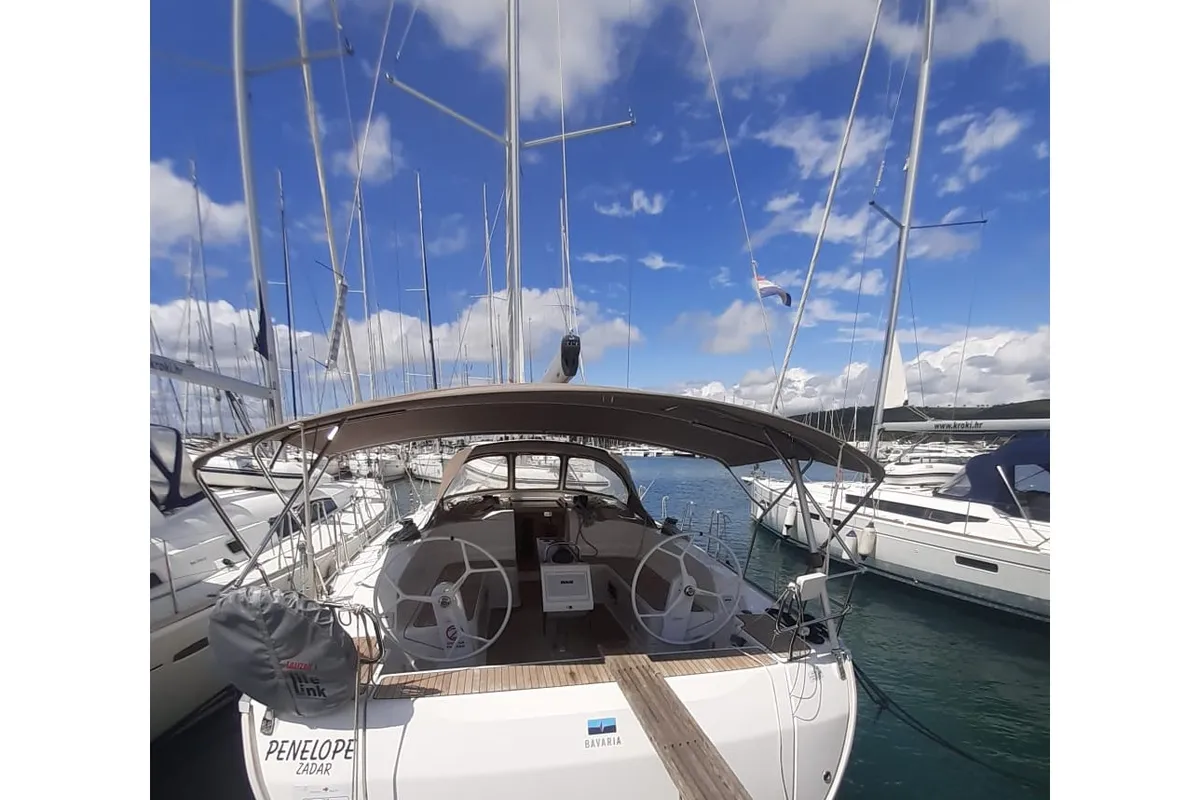 Exterior view of PENELOPE, a Bavaria Cruiser 46 sailboat at Sukošan, Croatia