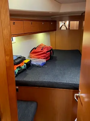 Cabin on Amelva, a Bavaria Cruiser 46 sailboat at São Pedro, Portugal