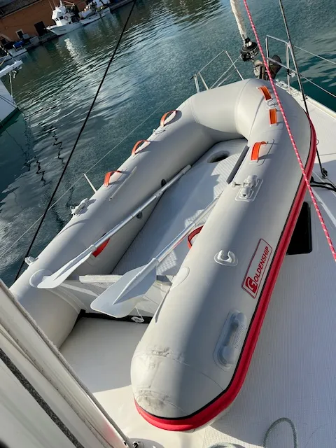 Deck of Amelva, a Bavaria Cruiser 46 sailboat at São Pedro, Portugal