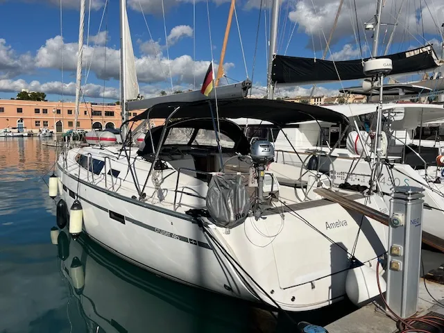 Exterior view of Amelva, a Bavaria Cruiser 46 sailboat at São Pedro, Portugal