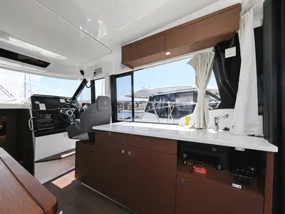 Galley of Raptor, a Jeanneau Merry Fisher 1095 Fly motorboat at Grad Biograd na Moru, Croatia