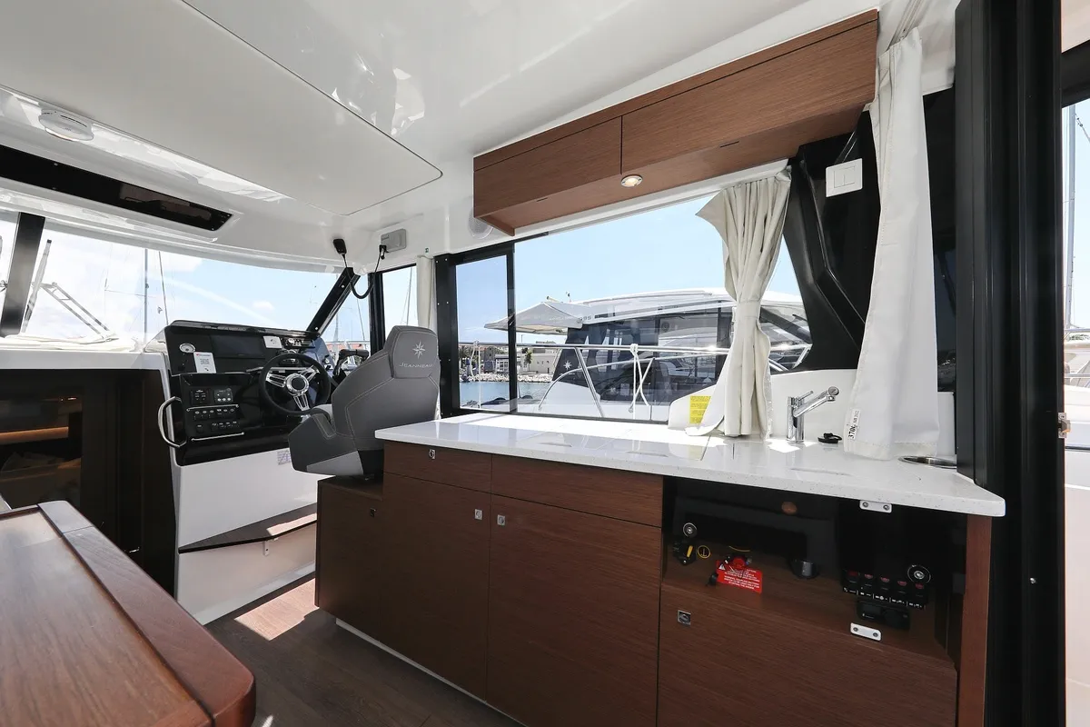 Galley of Raptor, a Jeanneau Merry Fisher 1095 Fly motorboat at Grad Biograd na Moru, Croatia