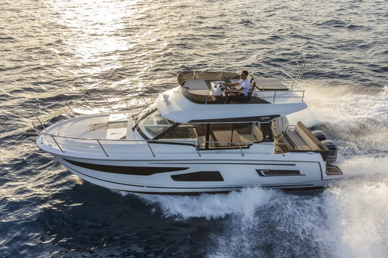 Exterior view of Raptor, a Jeanneau Merry Fisher 1095 Fly motorboat at Grad Biograd na Moru, Croatia