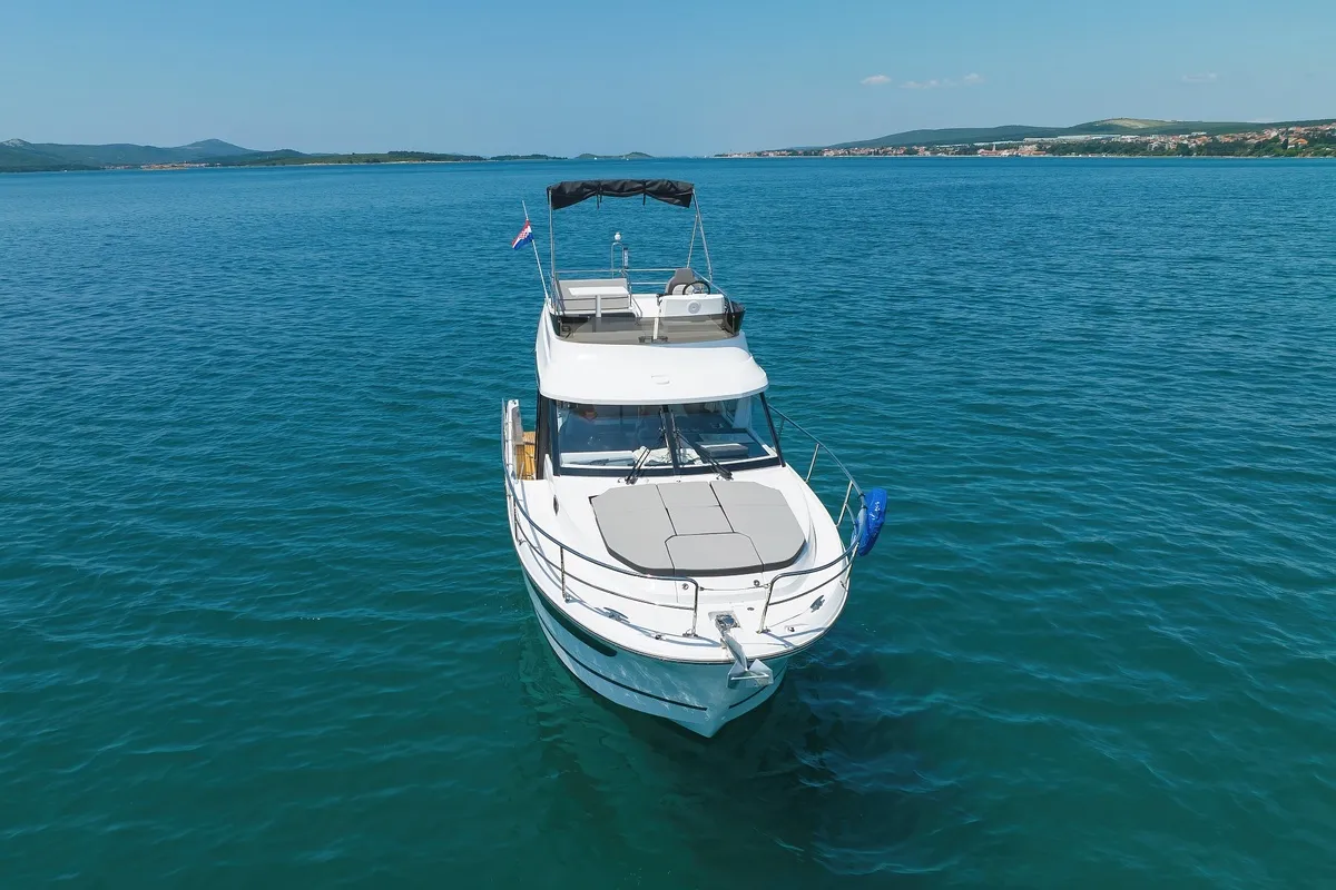 Exterior view of Raptor, a Jeanneau Merry Fisher 1095 Fly motorboat at Grad Biograd na Moru, Croatia