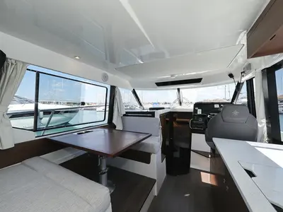 Salon of Raptor, a Jeanneau Merry Fisher 1095 Fly motorboat at Grad Biograd na Moru, Croatia