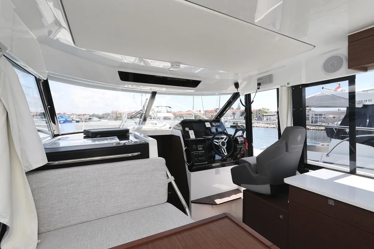 Salon of Raptor, a Jeanneau Merry Fisher 1095 Fly motorboat at Grad Biograd na Moru, Croatia
