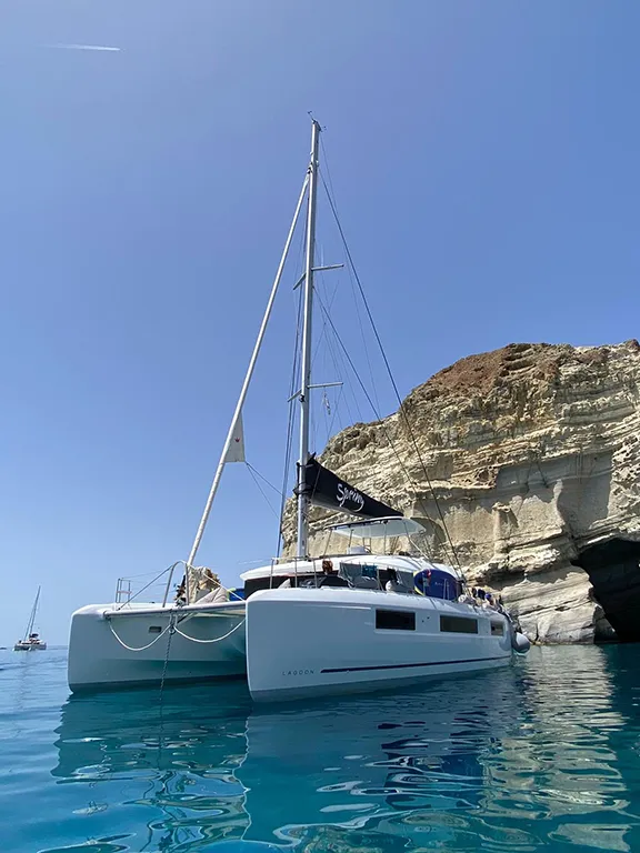 Exterior view of Spring, a Lagoon 51 catamaran at Athens, Greece