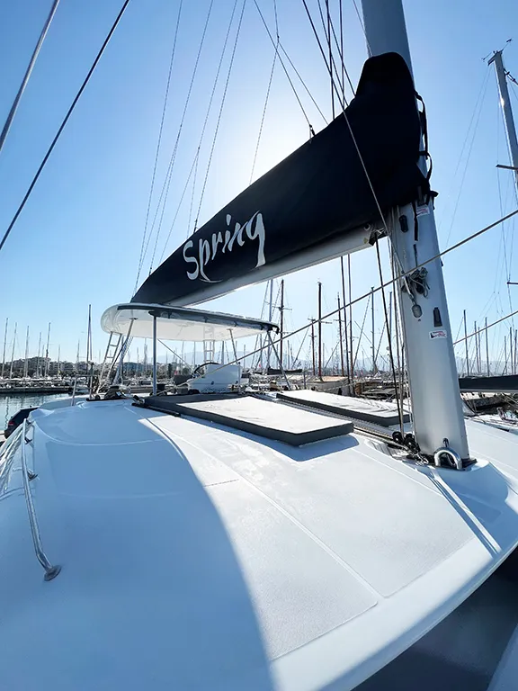 Exterior view of Spring, a Lagoon 51 catamaran at Athens, Greece