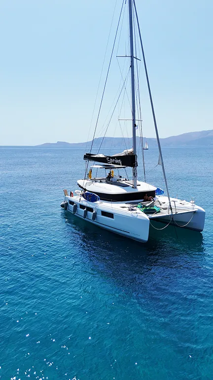 Exterior view of Spring, a Lagoon 51 catamaran at Athens, Greece