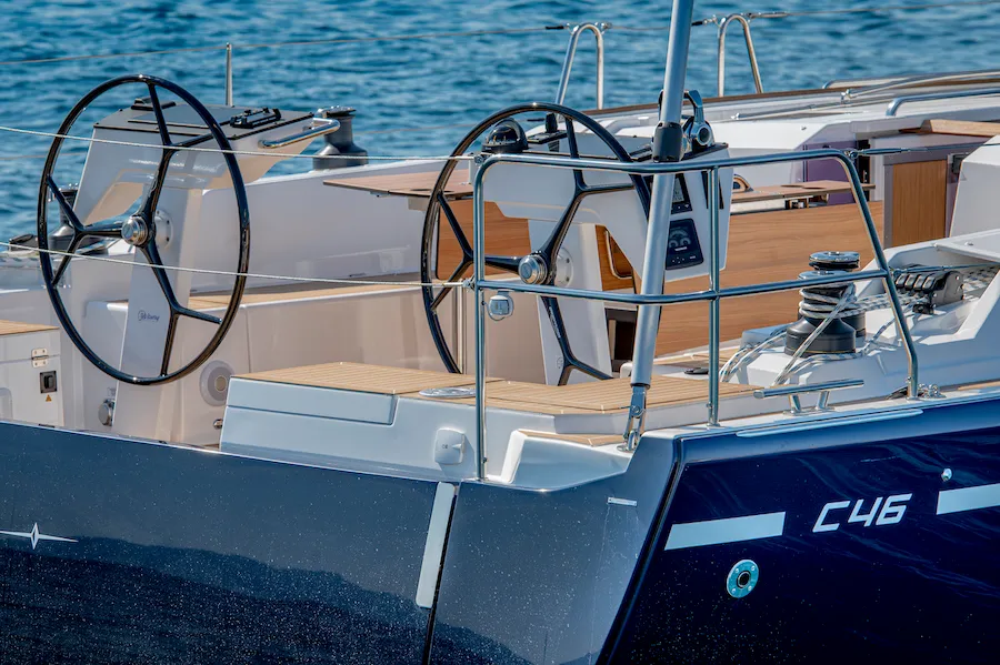 Cockpit of Azzurra, a Bavaria C46 sailboat at Pirovac, Croatia