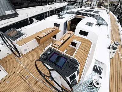 Deck of Azzurra, a Bavaria C46 sailboat at Pirovac, Croatia