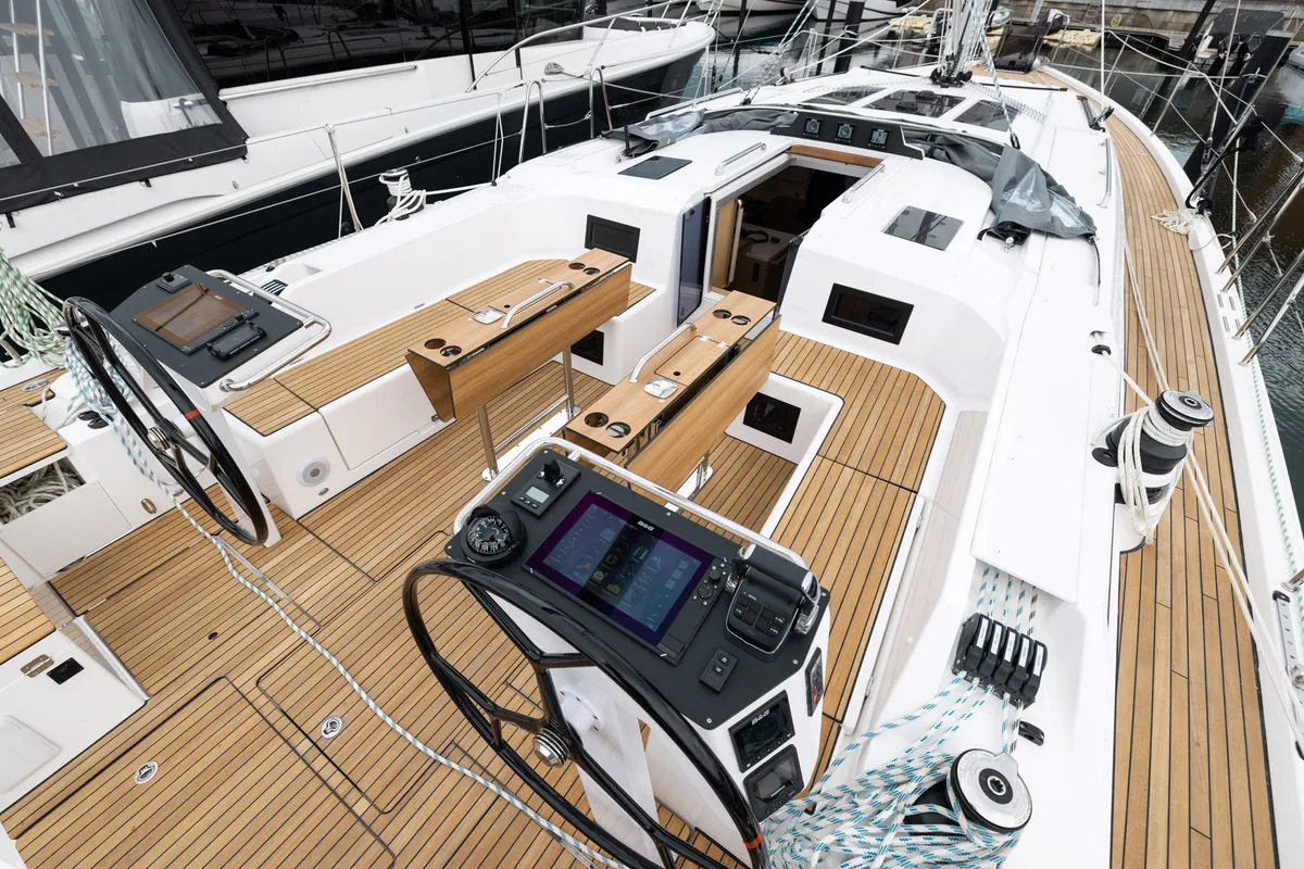 Deck of Azzurra, a Bavaria C46 sailboat at Pirovac, Croatia