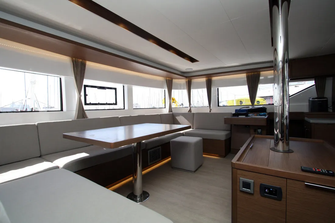 Salon of Princess Claire, a Lagoon 50 catamaran at Grad Kaštela, Croatia