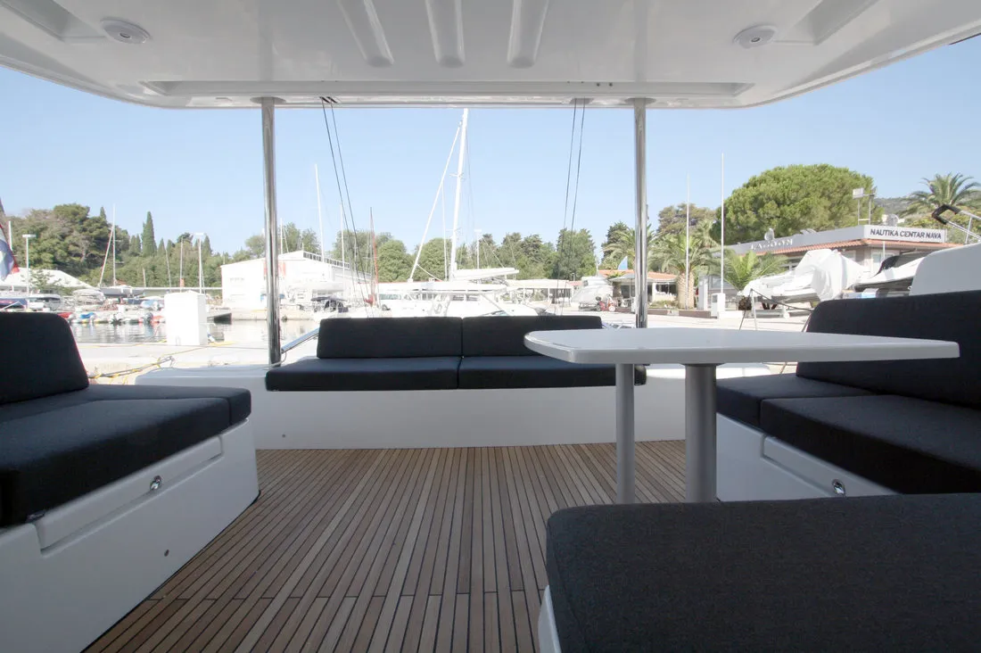 Deck of Princess Claire, a Lagoon 50 catamaran at Grad Kaštela, Croatia