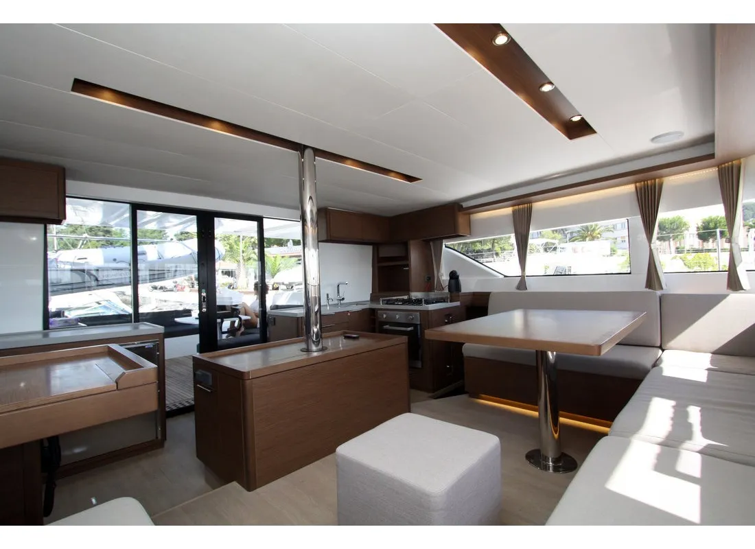 Salon of Princess Claire, a Lagoon 50 catamaran at Grad Kaštela, Croatia