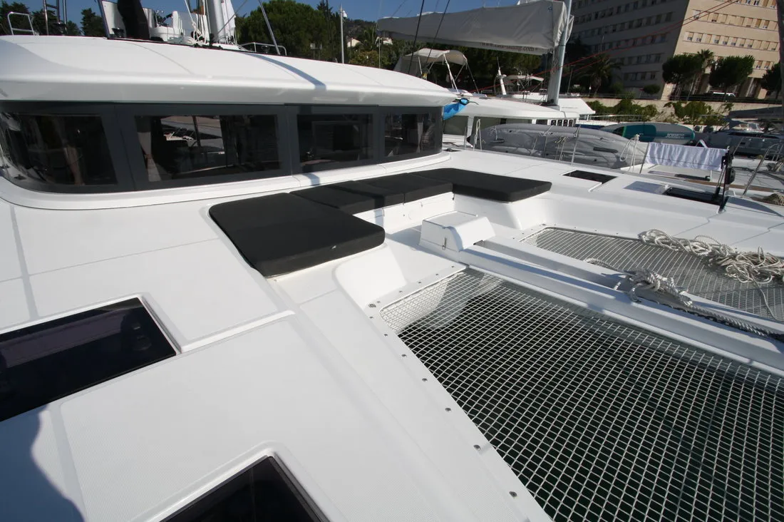 Deck of Princess Claire, a Lagoon 50 catamaran at Grad Kaštela, Croatia