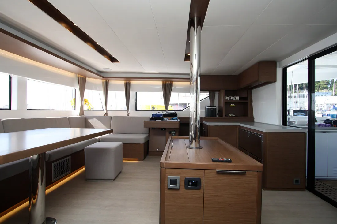 Salon of Princess Claire, a Lagoon 50 catamaran at Grad Kaštela, Croatia