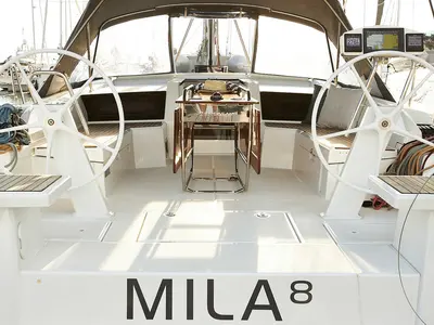 Cockpit of Mila 8, a Beneteau Oceanis 46.1 sailboat at Grad Kaštela, Croatia