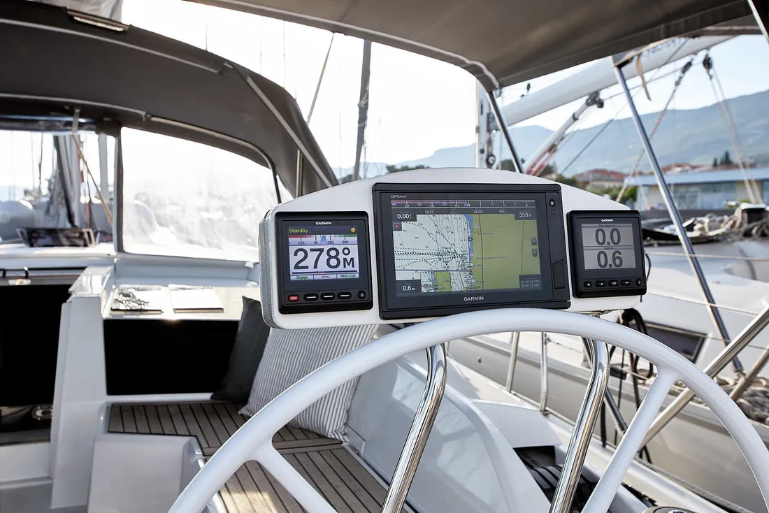 Cockpit of Mila 8, a Beneteau Oceanis 46.1 sailboat at Grad Kaštela, Croatia