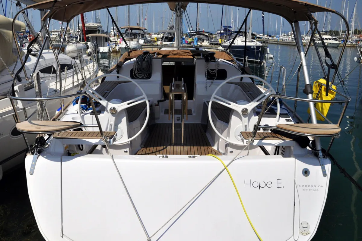 Exterior view of Hope E., a Elan Impression 40 sailboat at Izola / Isola, Slovenia