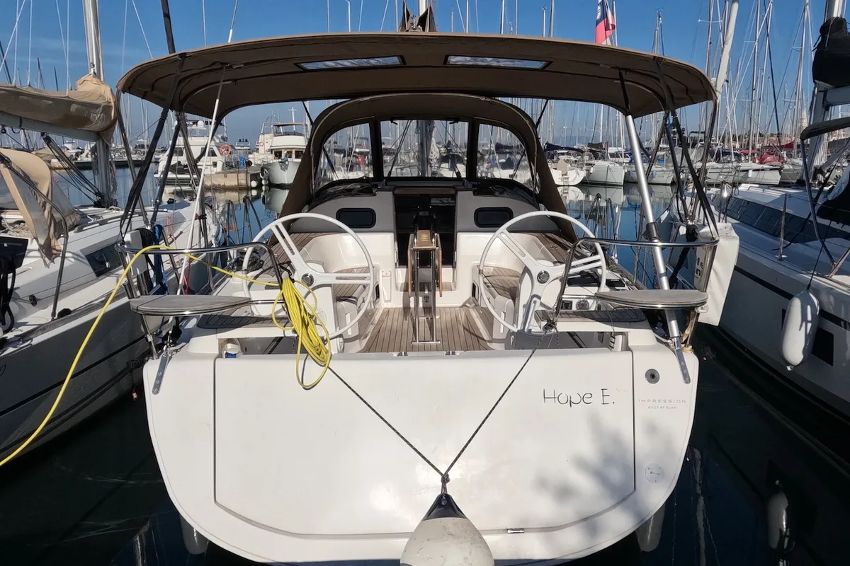Exterior view of Hope E., a Elan Impression 40 sailboat at Izola / Isola, Slovenia