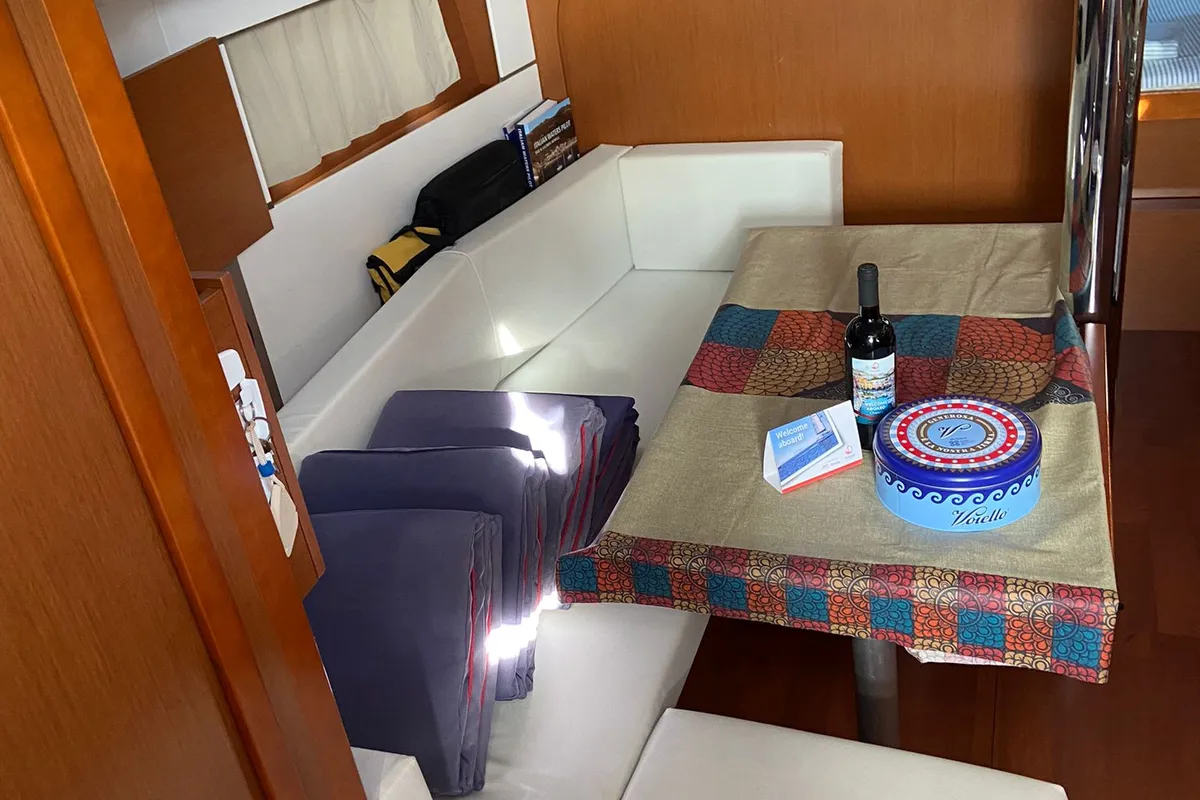 Salon of Caroline, a Beneteau Oceanis 38 sailboat at Procida, Italy